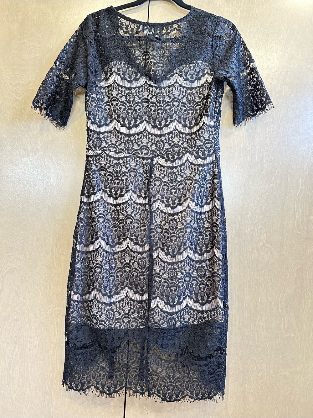 Mia Maddison Black Lace Dress Small Nude Lined V Neck Cocktail Dress - Picture 7 of 7